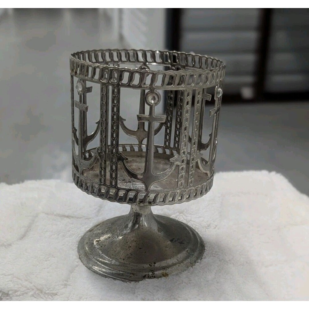Bath &‎ Body Works Silver 3-Wick Candle Holder Nautical Anchor Pedestal Coastal
